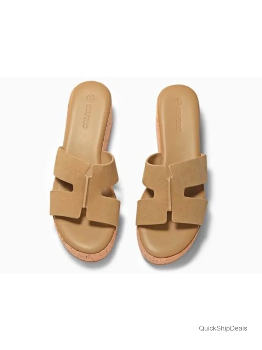 Women's Platform Wedge Sandals Open Toe Slip On Slides Cork Heeled Cutout
